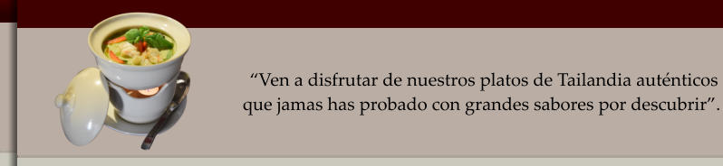 “Ven a disfrutar de nuestros platos de Tailandia auténticos  que jamas has probado con grandes sabores por descubrir”.